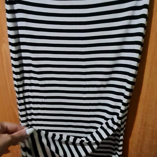 Cotton maxi skirt with horizontal black and white stripes. Size 26 (small)