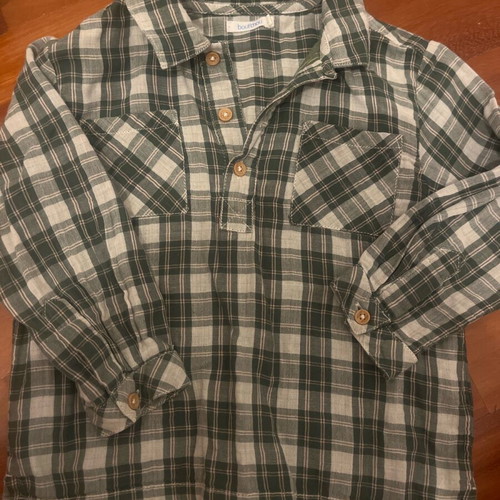 Boys shirt green checkered, like new, 3-4 years