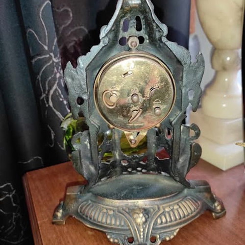 Vintage baroque brass mechanical mantel clock.