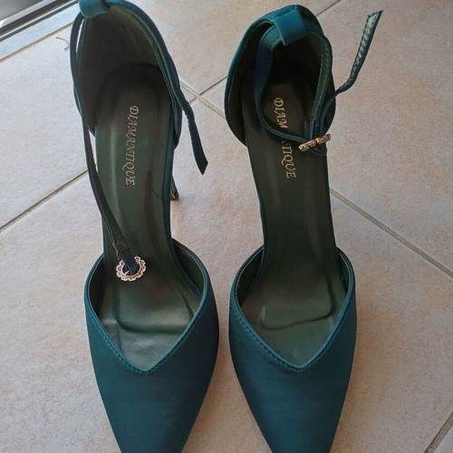 Satin sandals petrol size 40 with 10 cm heel new