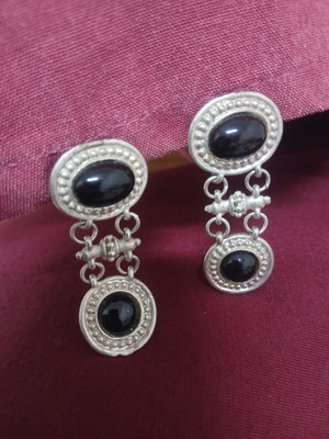 Vintage earrings with ancient Greek design, black and silver