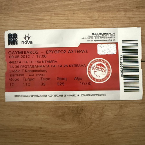 Olympiakos vs Red Star Collectible Ticket New