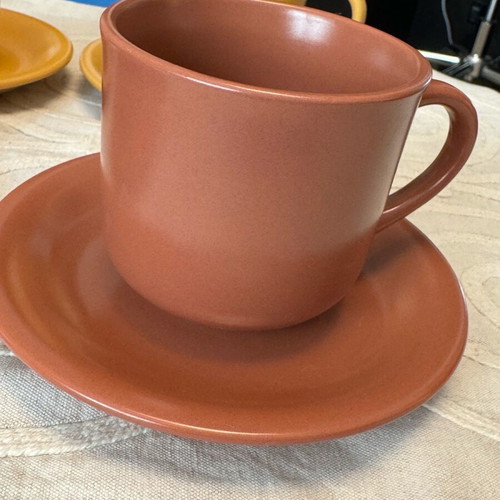 Set of 8 coffee cups with saucers new in earthy autumn shades