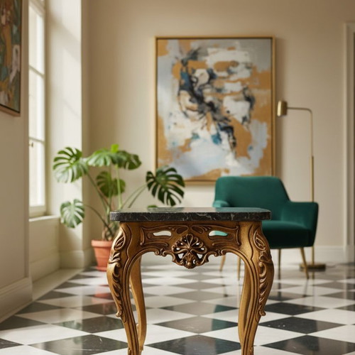 Vintage Table With Marble In Louis XV Style Like New