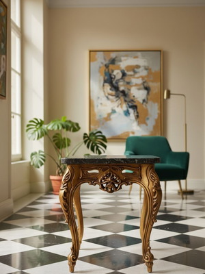 Vintage Table With Marble In Louis XV Style Like New