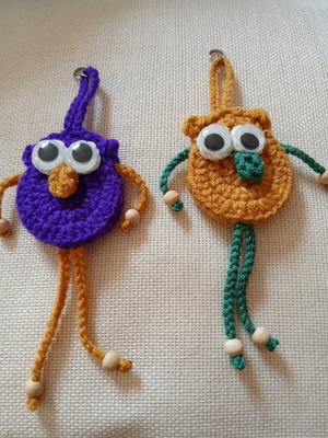 Crocheted owl with beads handmade, new