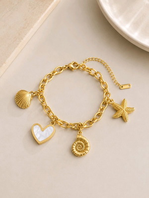 Charm Summer Style women's bracelet with shells and heart new
