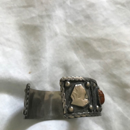 Vintage Egyptian cuff bracelet with pharaoh and scarab, new