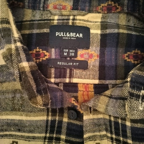 Αντρικό πουκάμισο Pull & Bear μέγεθος M σαν καινούργιο, μπλε και καφέ