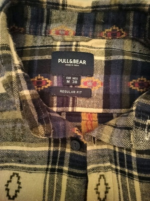 Αντρικό πουκάμισο Pull & Bear μέγεθος M σαν καινούργιο, μπλε και καφέ