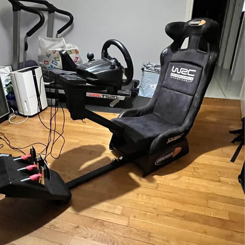 Playseat WRC sim racing seat with Logitech G27 wheel and H-shifter