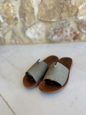 Leather flat slides handmade, used, size fits 40