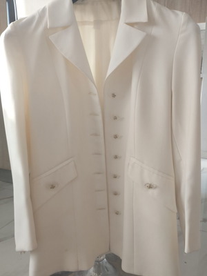 Vintage 90s Cream Abigie Mid-Length Blazer with Decorative Buttons, Like New