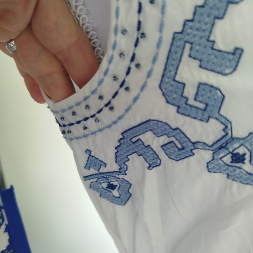 Zara βαμβακερό φόρεμα με μπλε κέντημα, ελληνικό στυλ, XS