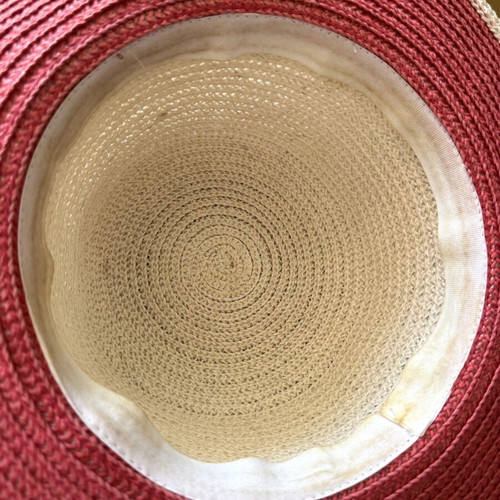 Straw fedora hat used, white and pink, size S