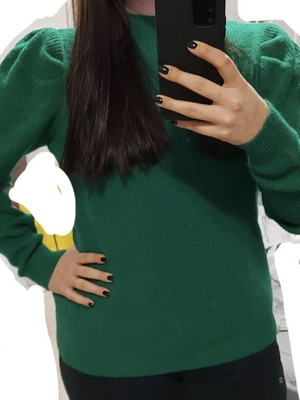 Knit sweater with puff sleeves like new, green, size M