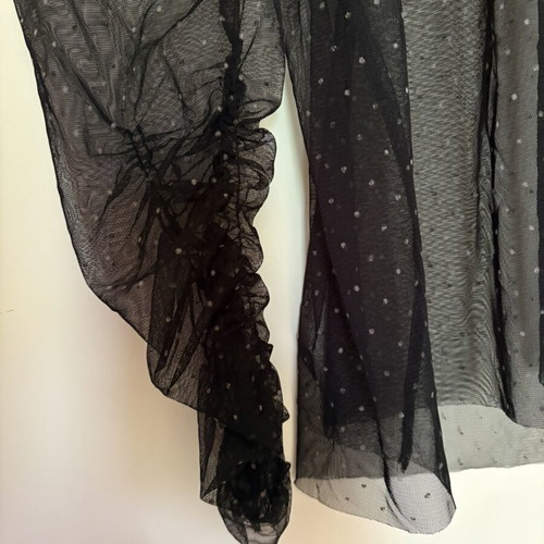 Levete Room black sheer polka dot tulle blouse with ruffles, size S