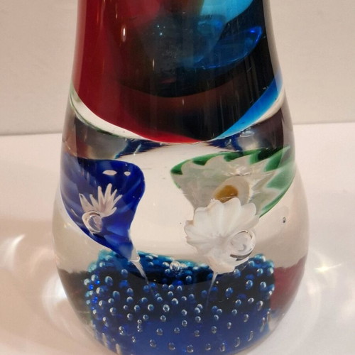 Γυάλινο βάζο Murano mid-century modern μεταχειρισμένο, βάση paperweight, 32 εκ.