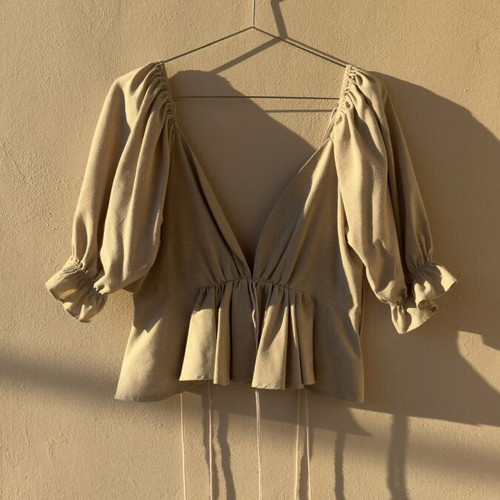 Linen top small used, earthy stone nude khaki color with side zipper