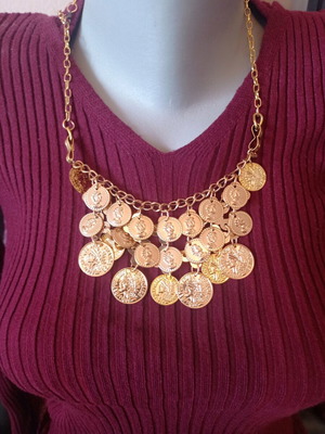 Handmade necklace and earrings set, new, gold color