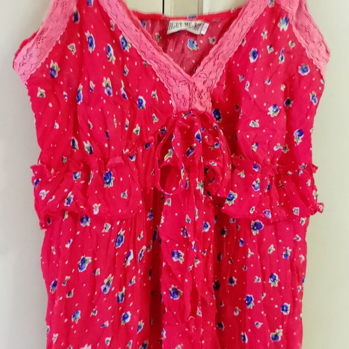 Red top used with floral pattern and pink lace