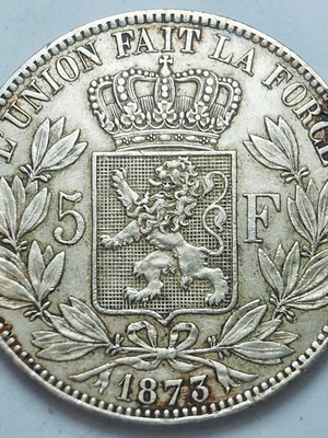 King Leopold II  , Belgium 5 francs, 1873