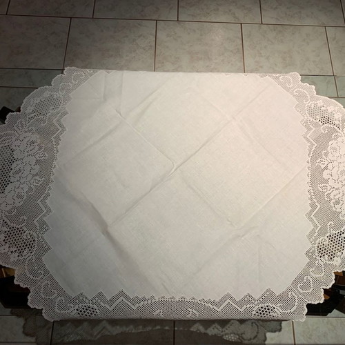 Handmade crochet table runner with filet lace new