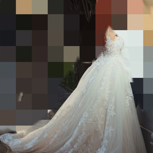 Wedding dress like new princess style with train and lace, size S
