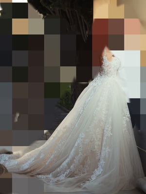 Wedding dress like new princess style with train and lace, size S