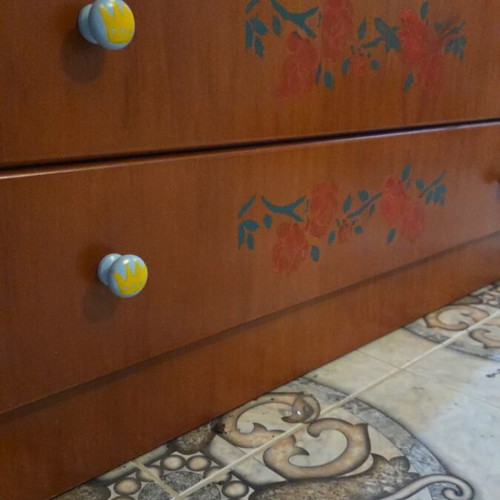 Cherry wood 4-door double-decker wardrobe with 2 drawers