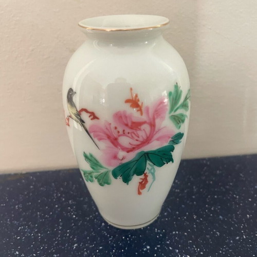 Set of 4 used Chinese Qianjiang Cai vases with birds and blossoms