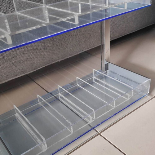 Tabletop plexiglass product display stand like new with metal decorations