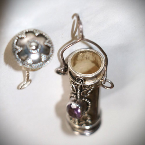 925 Silver Pendant Hidden Box with Amethyst New