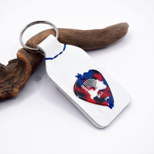 Guitar Pick Personalized Leather Keychain