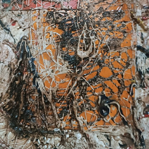 Abstract art custom made, mixed media on cardboard 36x34 cm
