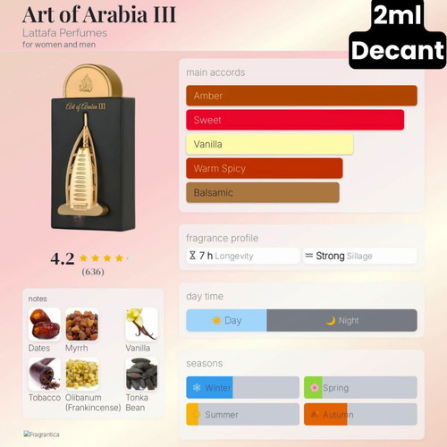 Lattafa Art of Arabia III Eau de Parfum 2ml decant like new