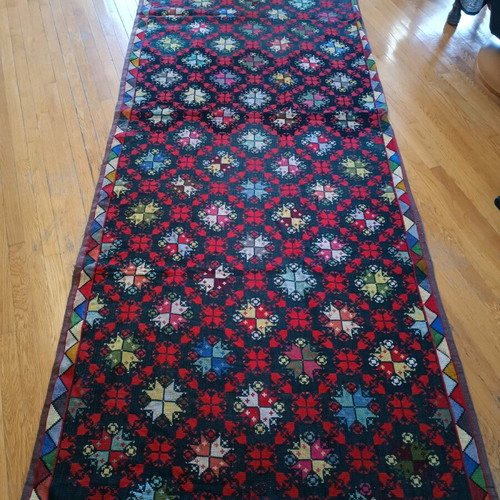 Handmade cross-stitch rug like new 120x330 with lining