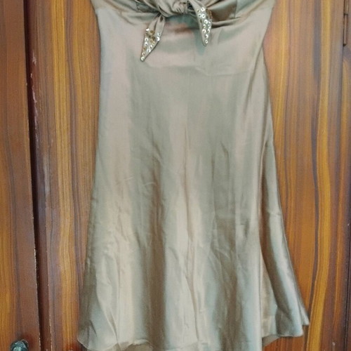Halterneck midi satin dress gold like new