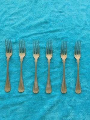 Set of 6 used Berndorf alpacca dessert forks Neo-Baroque style