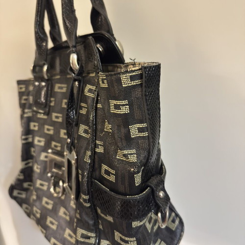 Guess Vintage Y2K Monogram Tote Bag black canvas shoulder bag used