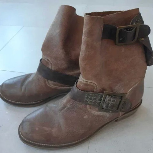 Vintage boots used, natural leather, size 37, beige