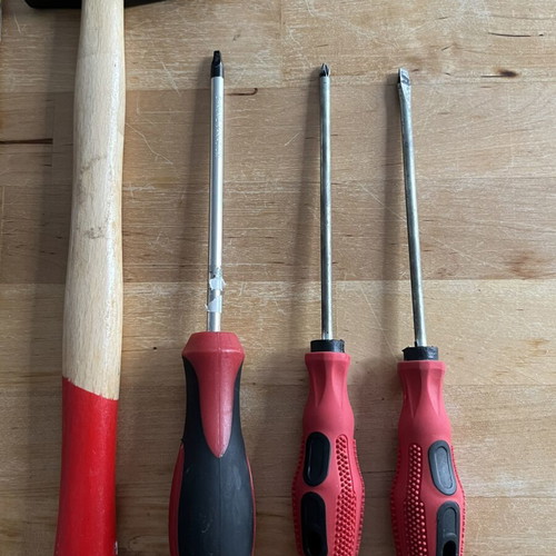 Tool set used with hammer, screwdrivers and nails
