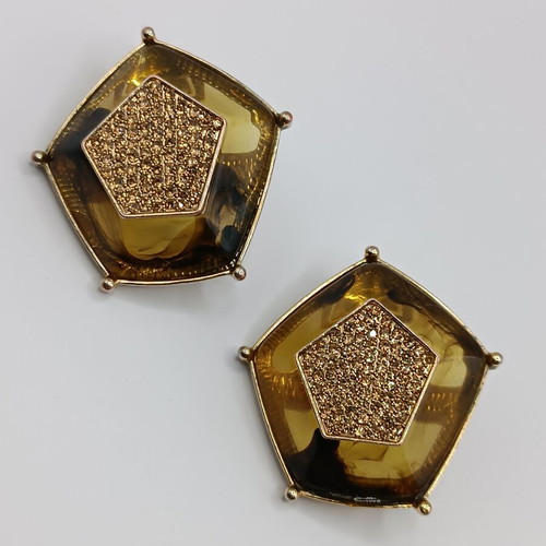 Uterqüe vintage gold geometric statement clip-on earrings used