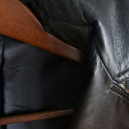 Zara biker jacket used with geometric print and faux leather collar brown