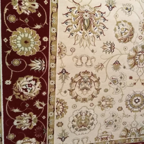 Merinos Yun wool rug 2.00x3.00 with ecru base and burgundy border
