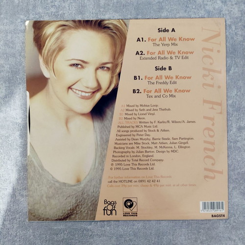 Nicki French For All We Know 12'' Vinyl Maxi Single used, electronic