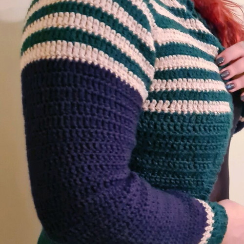 Handmade crochet cardigan made to order, blue and green, size S