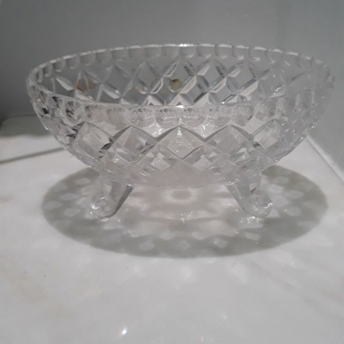 Glass serving dish used, gondola shape with small feet