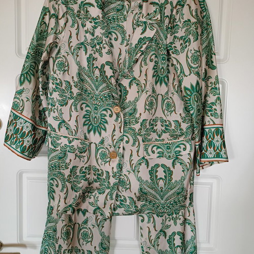 Lynne satin-look suit Large like new, spring-summer, white-green