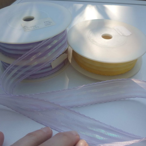 Organza ribbon set 3 rolls 2.5cm x 25m purple and yellow new